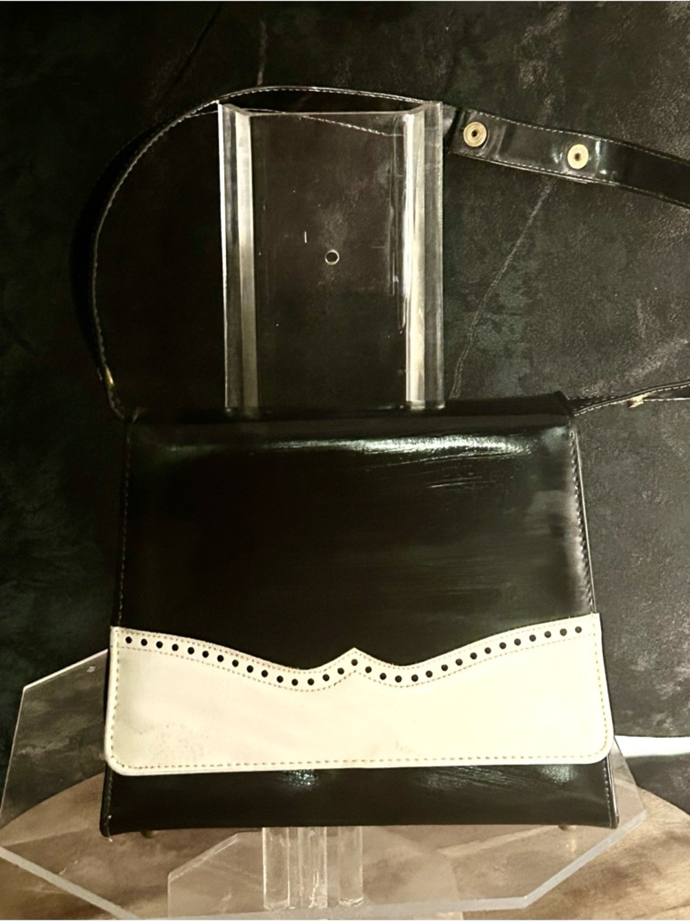 Black and White Leather Crossbody Bag - Unbranded